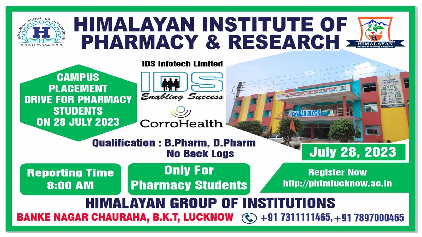 CAMPUS PLACEMENT DRIVE FOR PHARMACY STUDENTS